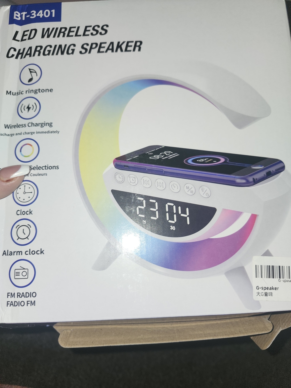 google LED Wireless Charging Speaker - White with Rainbow Accent